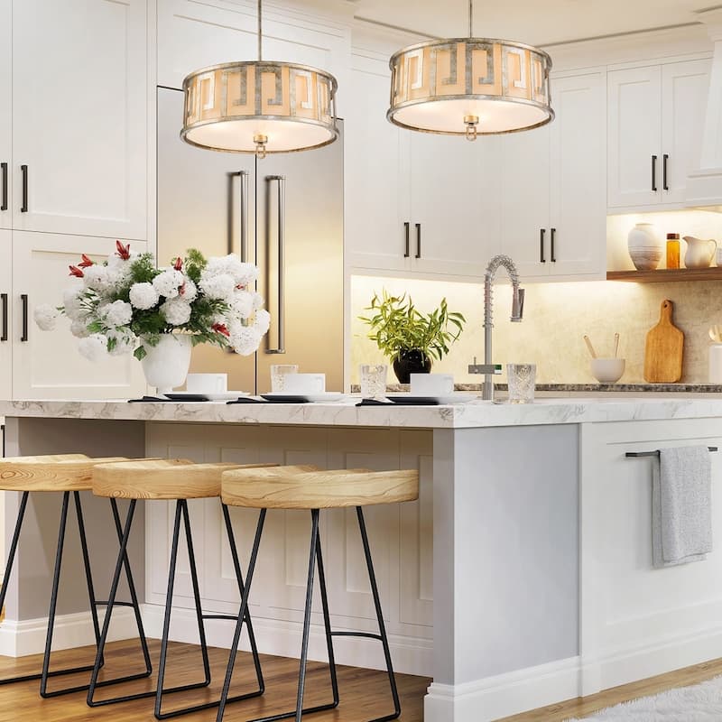Large Kitchen Pendant Semi Flush in Distressed Silver by Lucas McKearn