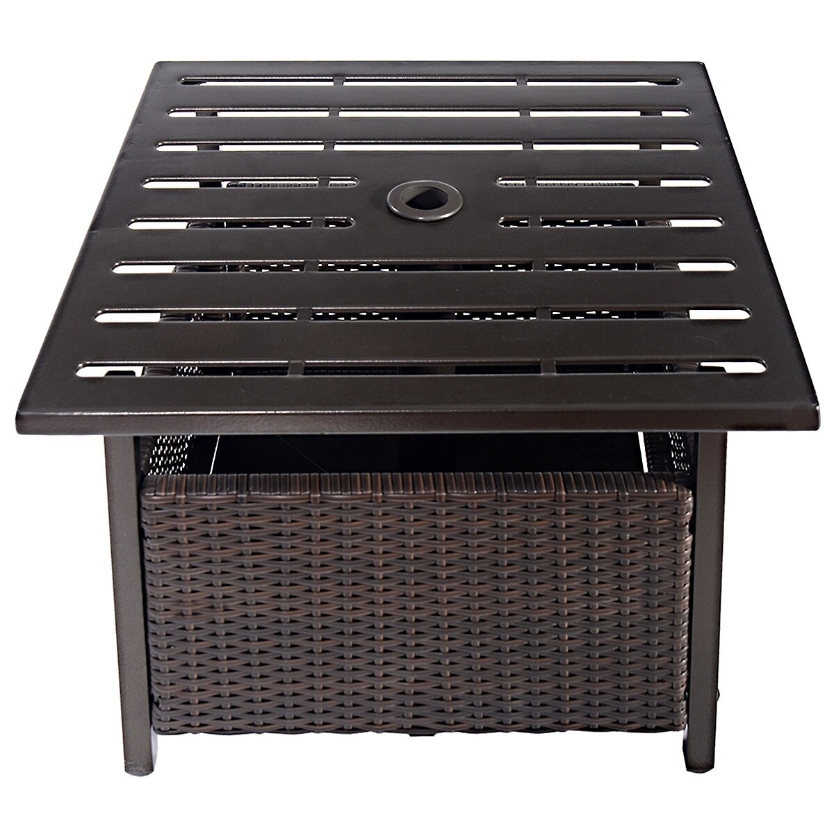 Outdoor Rattan Wicker Side Tables Rattan Steel Aura Outdoor Small Patio End Table with 1.9 Inch Umbrella Hole Umbrella Base Table