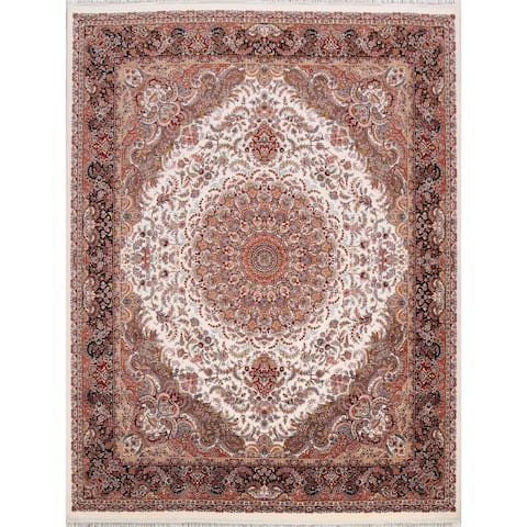 Floral Tabriz Turkish Ivory Area Rug Living Room Carpet - 10'0" x 10'0" Square
