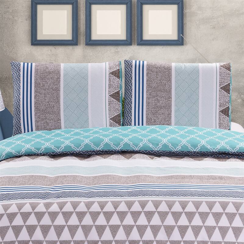 3-piece Reversible Duvet Cover Set Geometric Strip Pattern