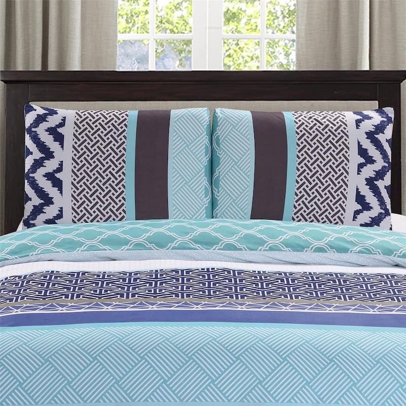 3-piece Reversible Duvet Cover Set Geometric Strip Pattern