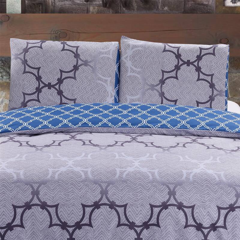 3-piece Reversible Duvet Cover Set Geometric Strip Pattern