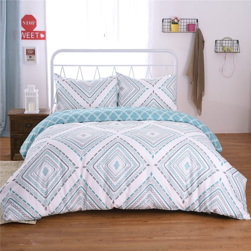 3-piece Reversible Duvet Cover Set Geometric Strip Pattern
