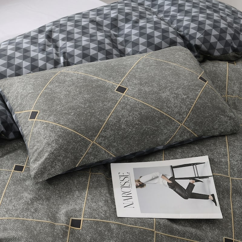 3-piece Reversible Duvet Cover Set Geometric Strip Pattern