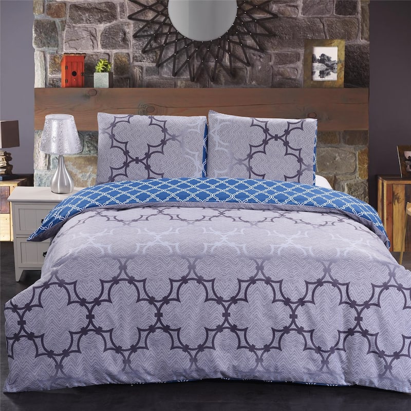 3-piece Reversible Duvet Cover Set Geometric Strip Pattern