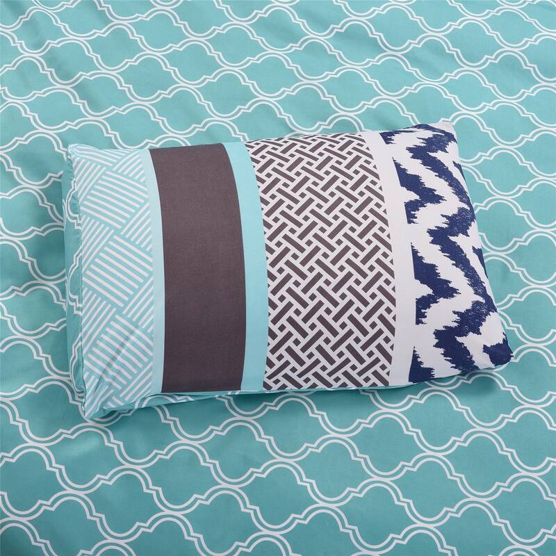 3-piece Reversible Duvet Cover Set Geometric Strip Pattern