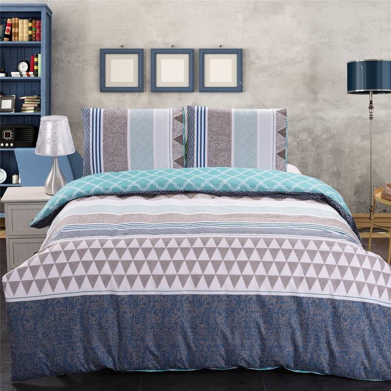 3-piece Reversible Duvet Cover Set Geometric Strip Pattern