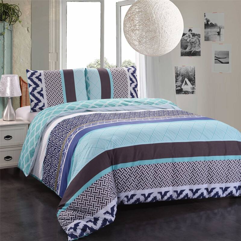 3-piece Reversible Duvet Cover Set Geometric Strip Pattern