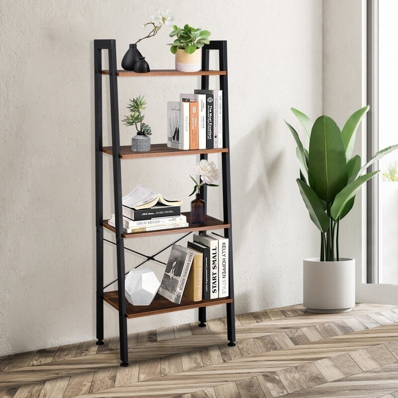 4 Tiers Industrial Ladder Shelf Vintage Bookshelf Storage Rack Shelf For Office Living Room On Sale Overstock 30939449 4nm industrial 4 tier ladder shelf metal bookshelf #1. 4 tiers industrial ladder shelf vintage bookshelf storage rack shelf for office living room
