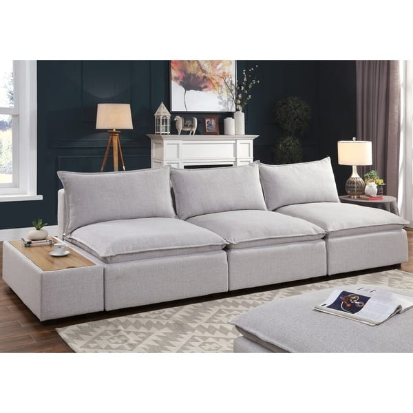 slide 1 of 4, Furniture of America Fren Contemporary Grey Solid Wood Padded Sofa