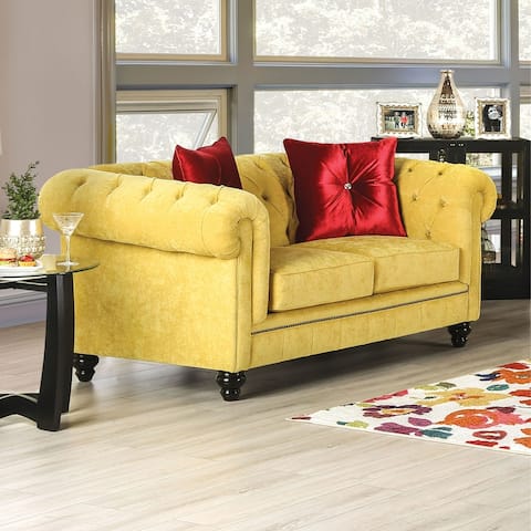 Furniture of America Ryn Traditional Royal Yellow Solid Wood Loveseat