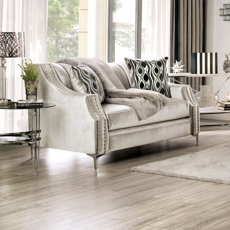 Vynn Transitional Solid Wood Padded Loveseat by Furniture of America - Silver