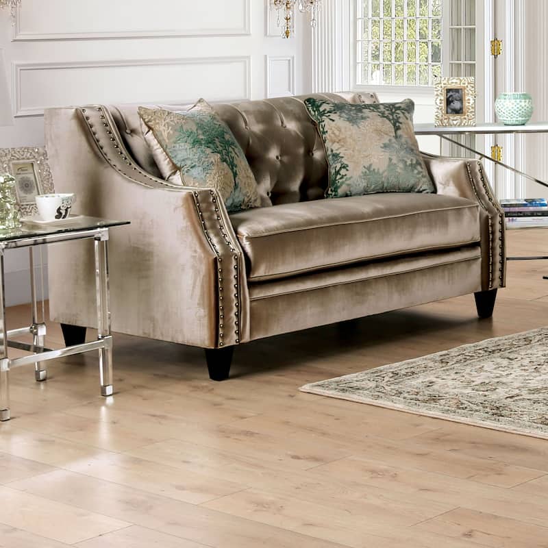 Vynn Transitional Solid Wood Padded Loveseat by Furniture of America - Champagne