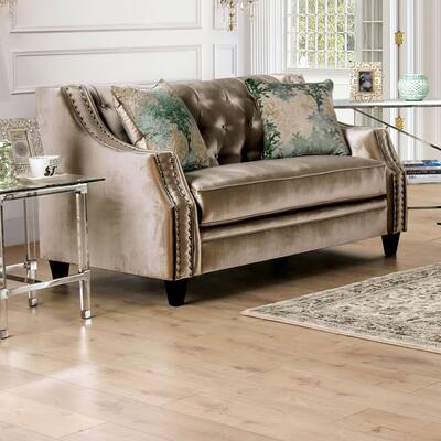 Vynn Transitional Solid Wood Padded Loveseat by Furniture of America