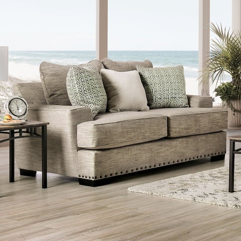 Furniture of America Hyna Traditional Taupe Solid Wood Padded Loveseat