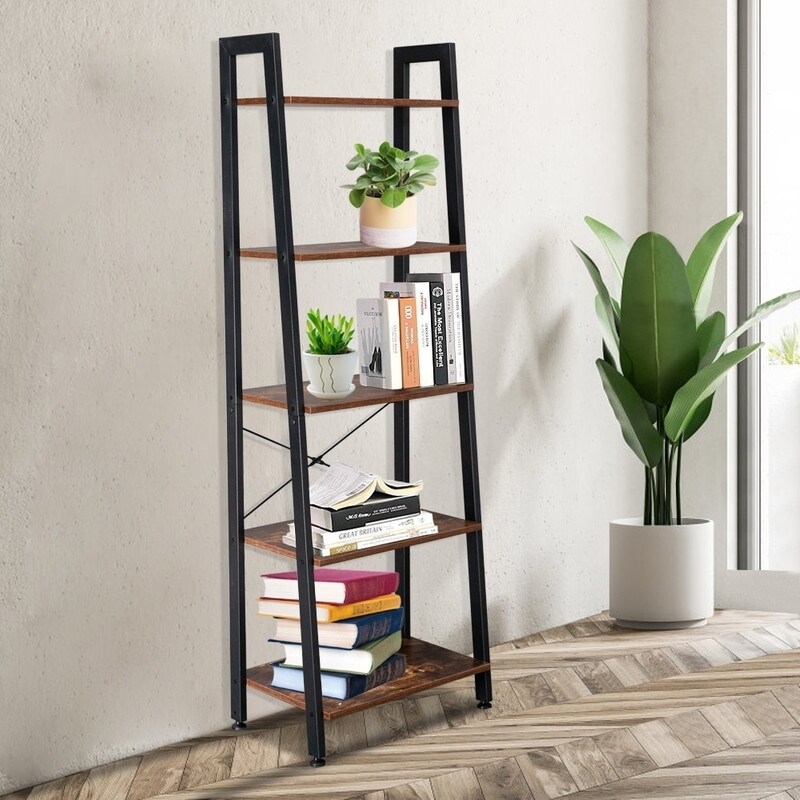 Shop 5 Tiers Industrial Ladder Shelf Vintage Bookshelf Storage Rack Shelf On Sale Overstock 30939511