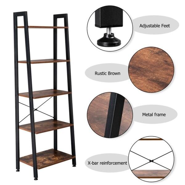 Shop 5 Tiers Industrial Ladder Shelf Vintage Bookshelf Storage Rack Shelf On Sale Overstock 30939511