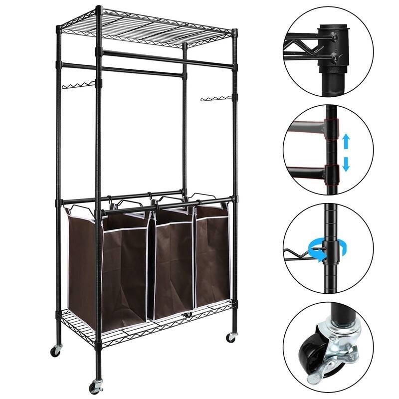 Heavy-Duty Clothes Rack Rolling Laundry Sorter Cart