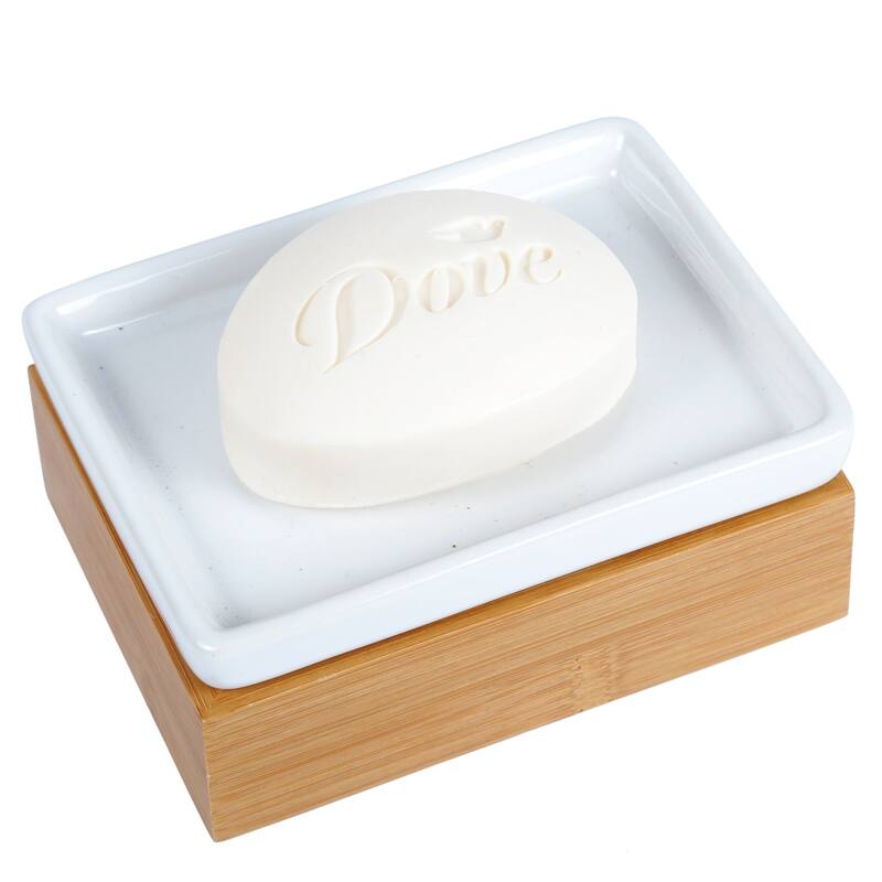 Creative Home Bamboo Soap Dish with Ceramic Insert - N/A - N/A