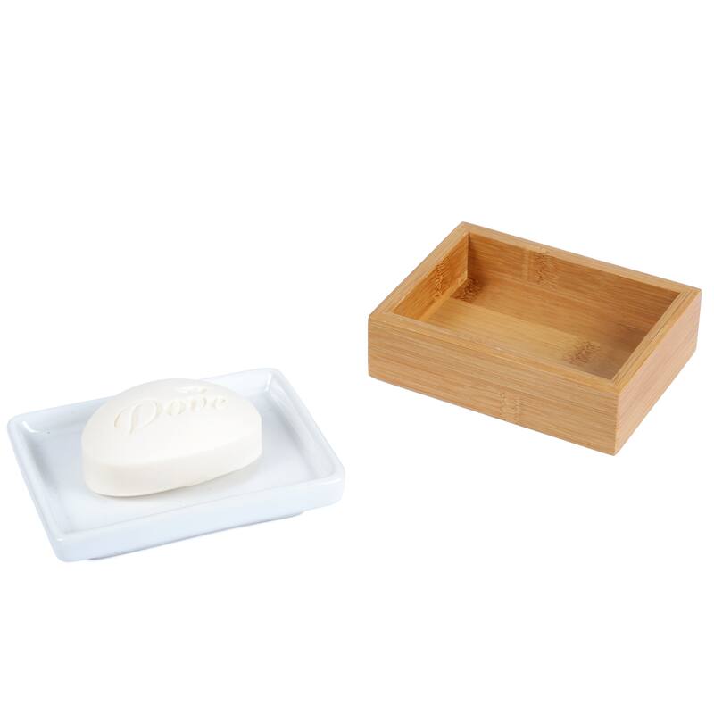 Creative Home Bamboo Soap Dish with Ceramic Insert - N/A - N/A