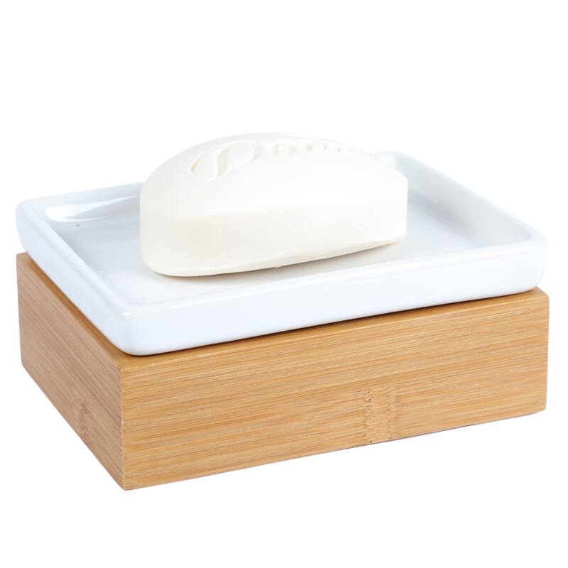 Creative Home Bamboo Soap Dish with Ceramic Insert - N/A - N/A