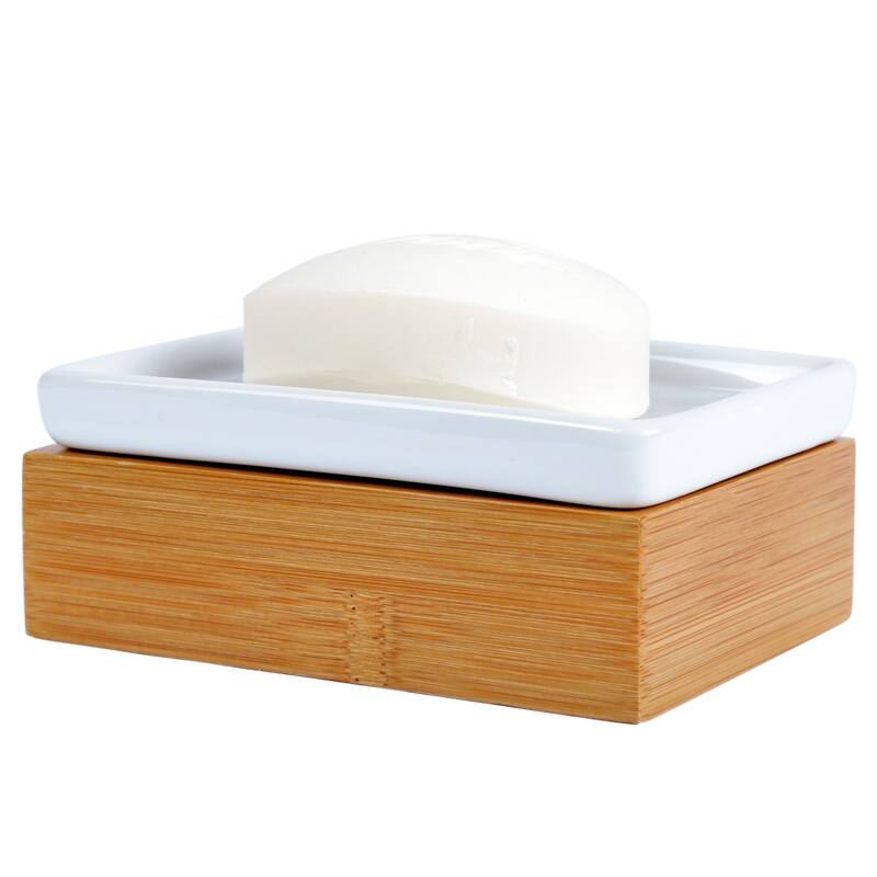 Creative Home Bamboo Soap Dish with Ceramic Insert - N/A - N/A