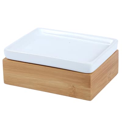 Creative Home Bamboo Soap Dish with Ceramic Insert - N/A - N/A