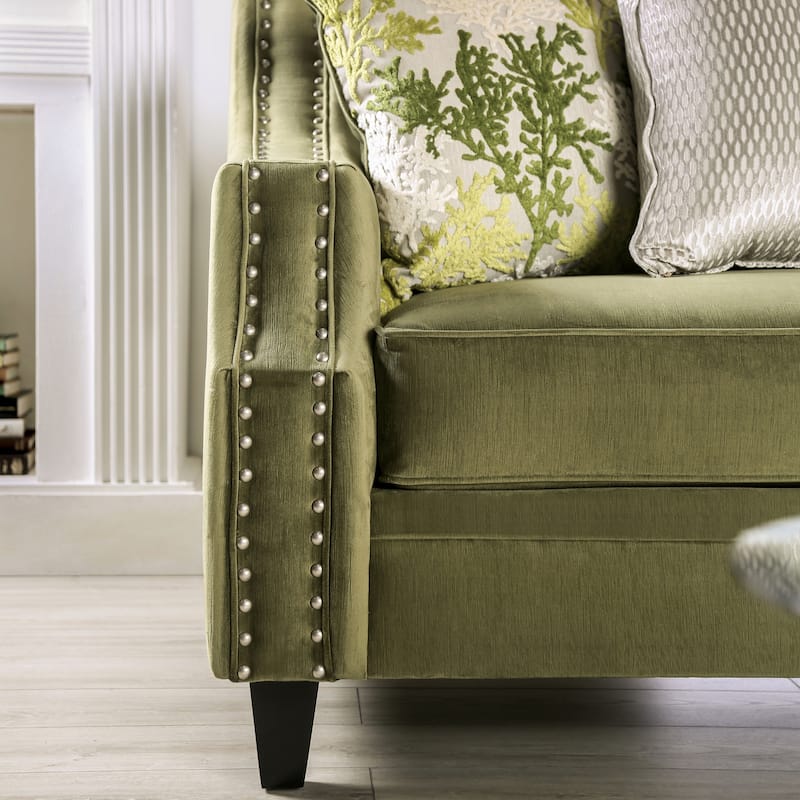 Olie Transitional Green Solid Wood Padded Loveseat by Furniture of America