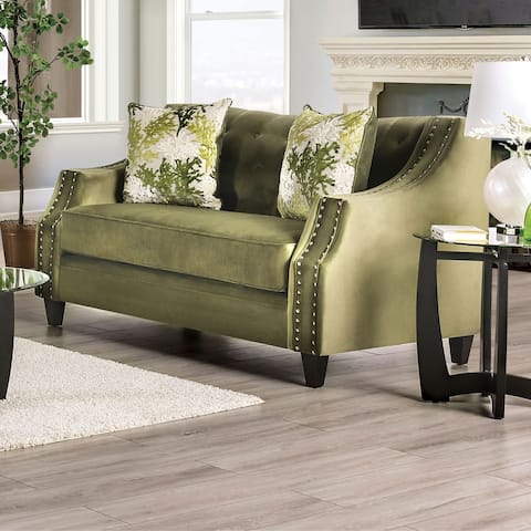 Furniture of America Olie Traditional Green Solid Wood Padded Loveseat
