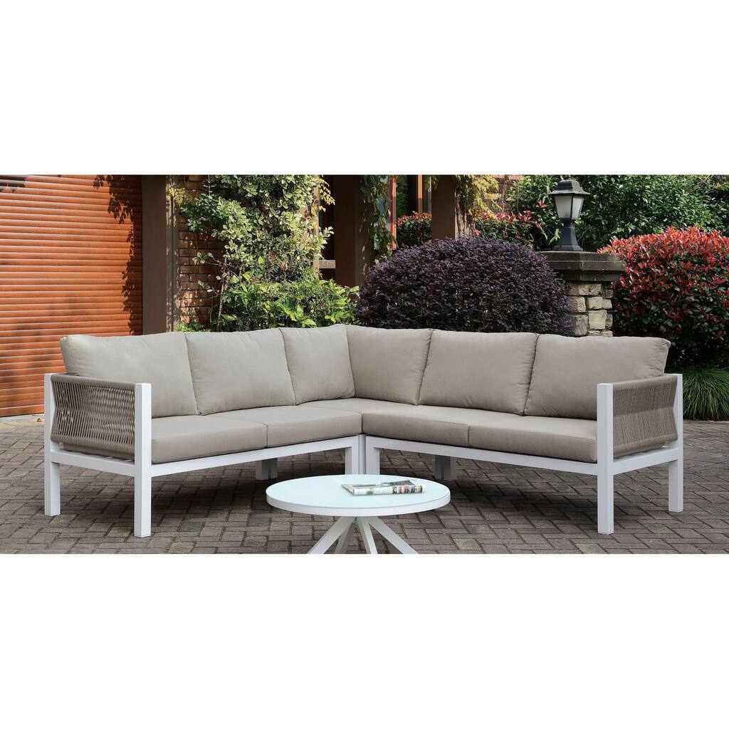 Crys Contemporary Grey Metal Cushioned Patio Sectional by Furniture of America