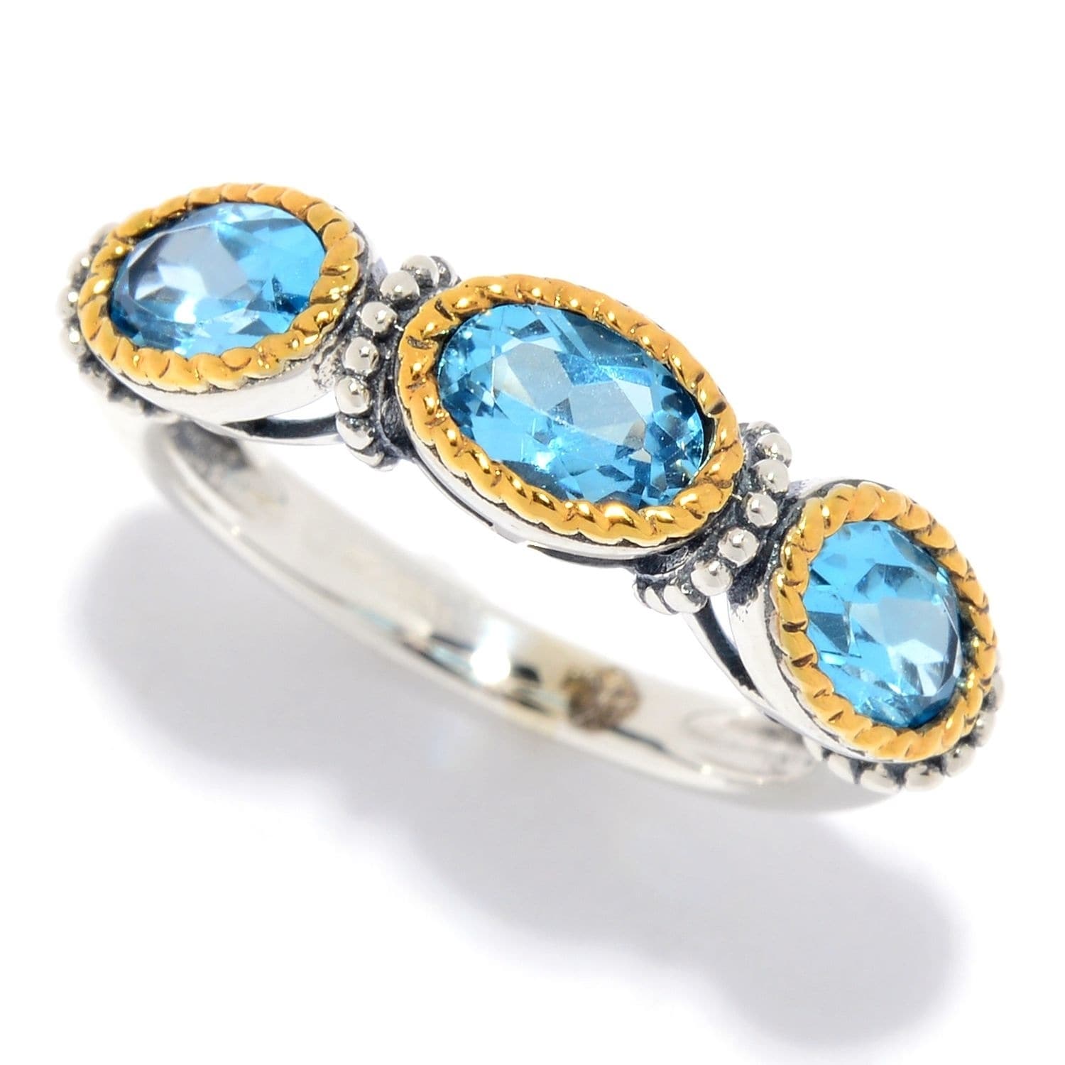 Pinctore 925 Sterling Silver Swiss Blue Topaz 3-Stone Ring