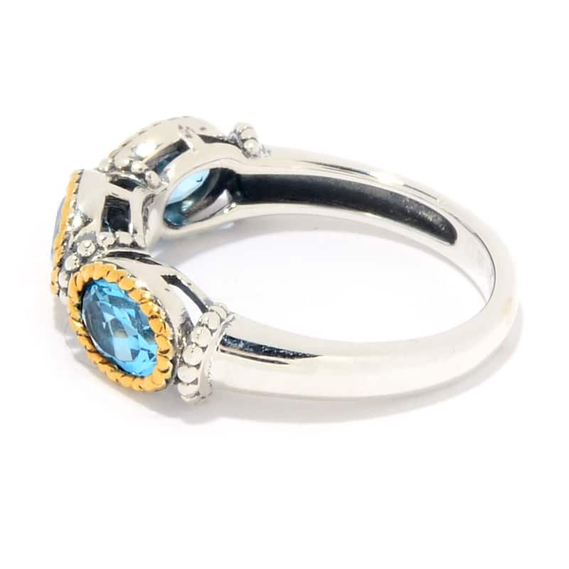 925 Sterling Silver Swiss Blue Topaz 3-Stone Ring
