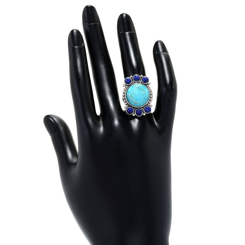 925 Sterling Silver Kingman Turquoise and Lapis Lazuli Ring