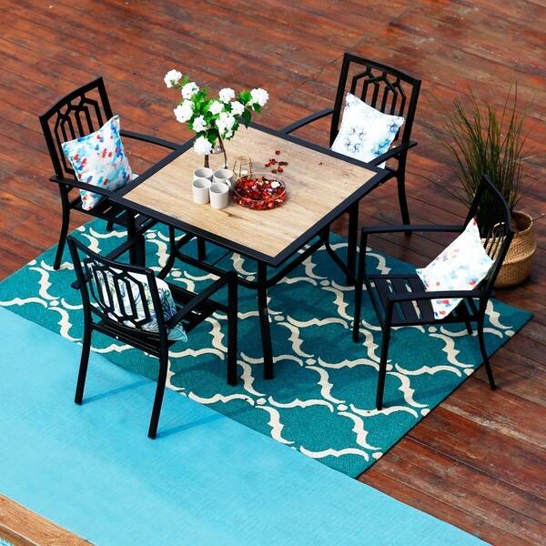 Shop Phi Villa Patio Wood Like 37 Inch Square Dining Table And Bistro Chairs Furniture Set Of 5 Overstock 30939613