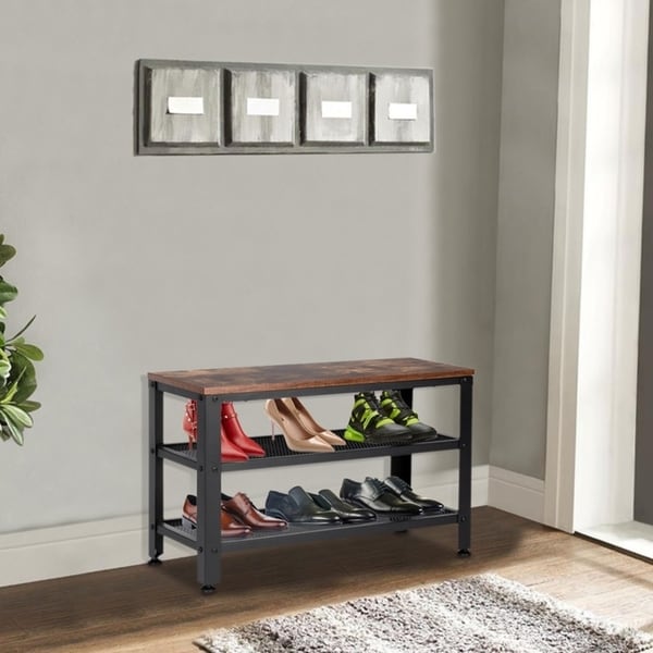 Industrial Shoe Bench, 3-Tier Shoe Rack Storage Organizer. Opens flyout.