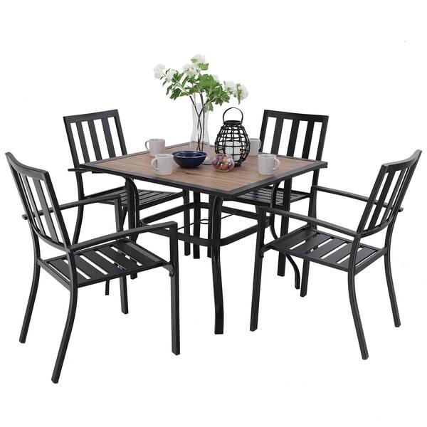 Phi Villa Patio Wood Like Square Dining Table And Arm Bistro Chairs Furniture Set Overstock Com Shopping The Best Deals On Dining Sets 35728435