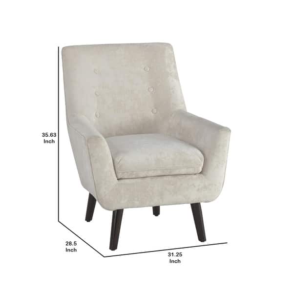 Wood and Fabric Accent Chair with Button Tufted Backrest, White Bed