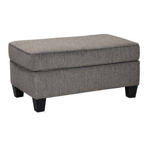 Fabric Upholstered Wooden Ottoman with Tapered Legs, Gray and Black