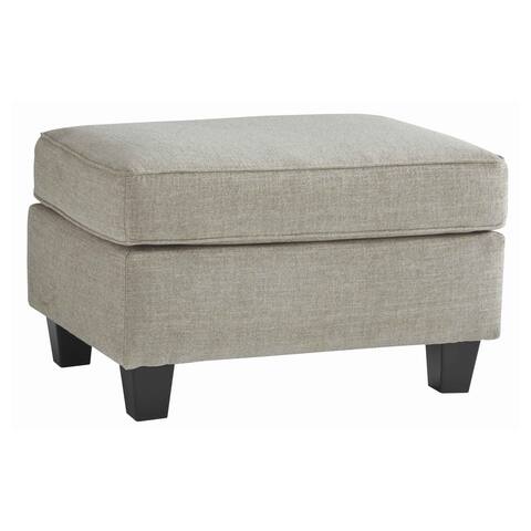 Fabric Upholstered Wooden Ottoman with Welt Trims, Beige and Black