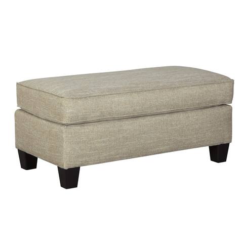 Transitional Wooden Ottoman with Piped Stitching and Tapered Legs, Beige