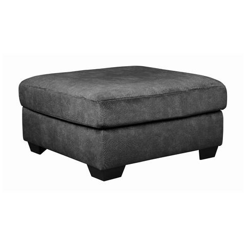 Wooden Ottoman with Welt Trims Details and Block Legs, Gray and Black