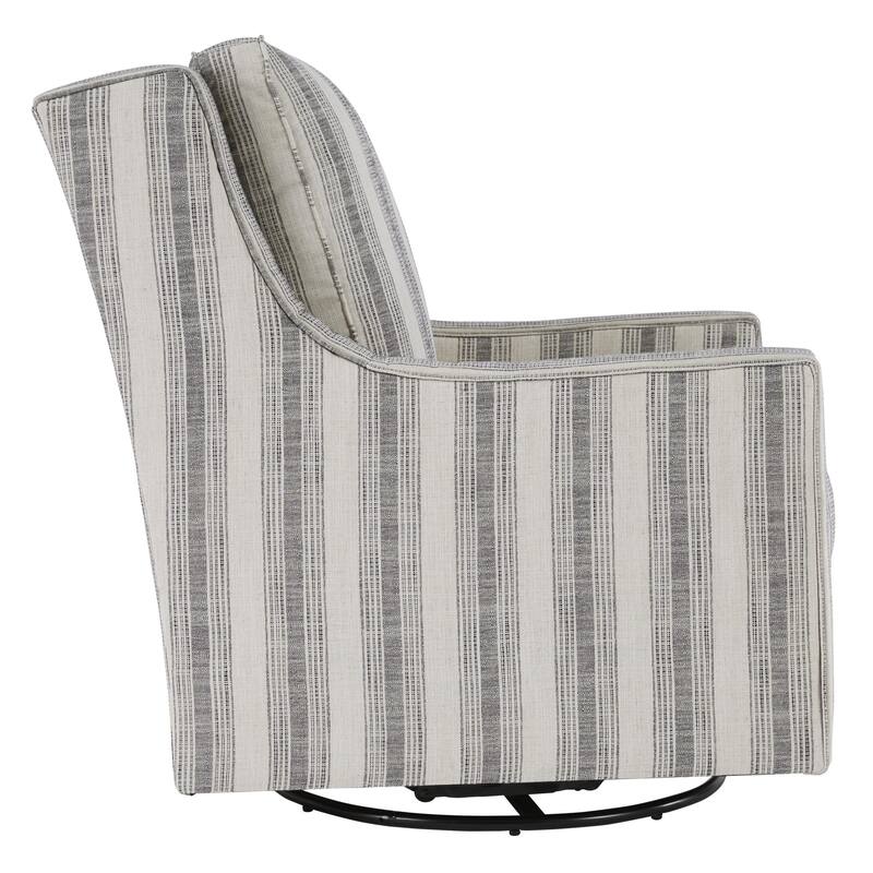 Gradient Stripes Fabric Wrapped Swivel Glider Accent Chair, Gray and White