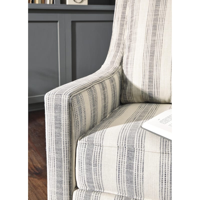 Gradient Stripes Fabric Wrapped Swivel Glider Accent Chair, Gray and White