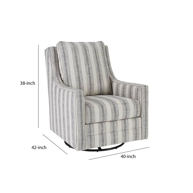 Gradient Stripes Fabric Wrapped Swivel Glider Accent Chair, Gray and White