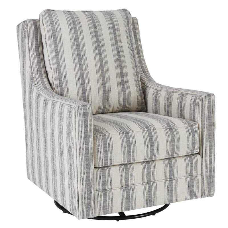 Gradient Stripes Fabric Wrapped Swivel Glider Accent Chair, Gray and White