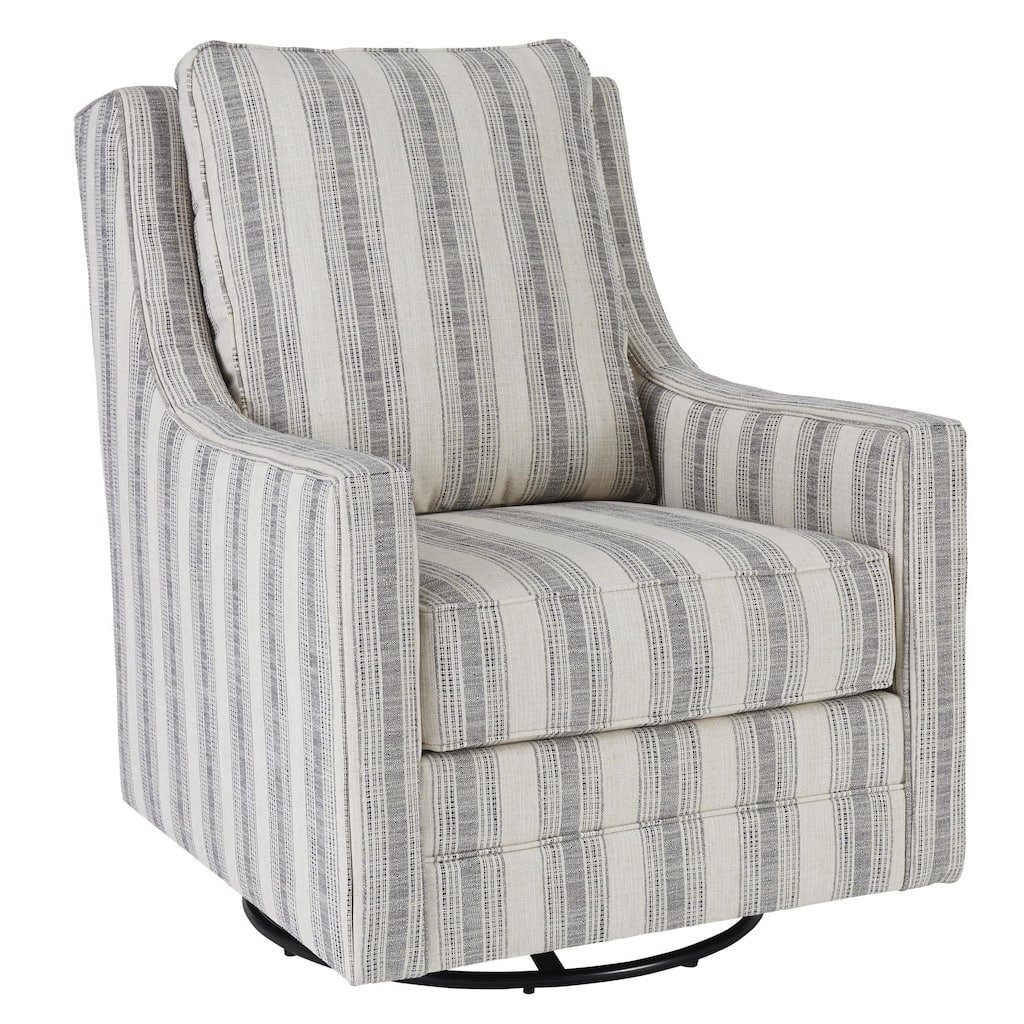 Gradient Stripes Fabric Wrapped Swivel Glider Accent Chair, Gray and White