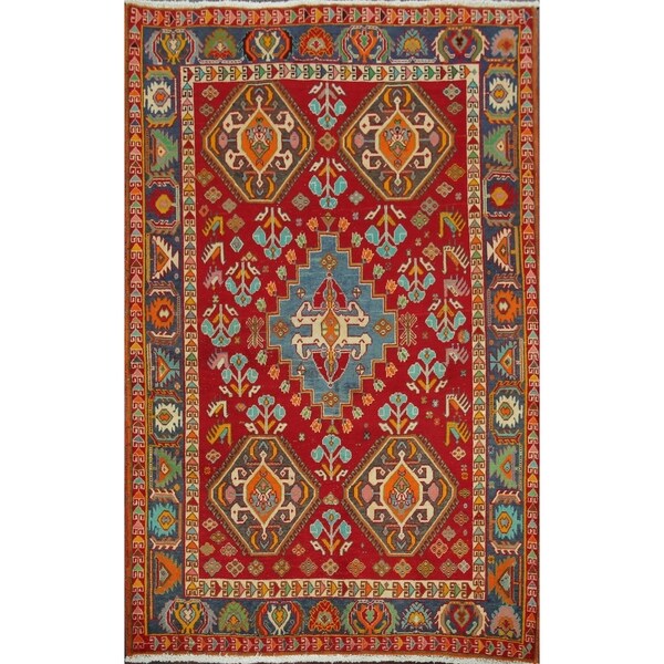 Vintage Vegetable Dye Kashkoli Nafar Persian Area Rug Handmade Carpet - 3'5" x 4'9". Opens flyout.