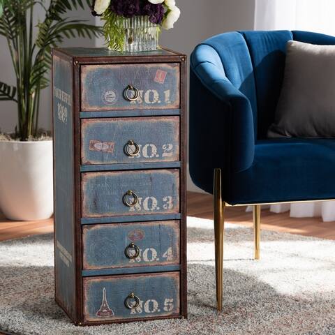 The Curated Nomad Encline Vintage Blue 5-drawer Storage Cabinet