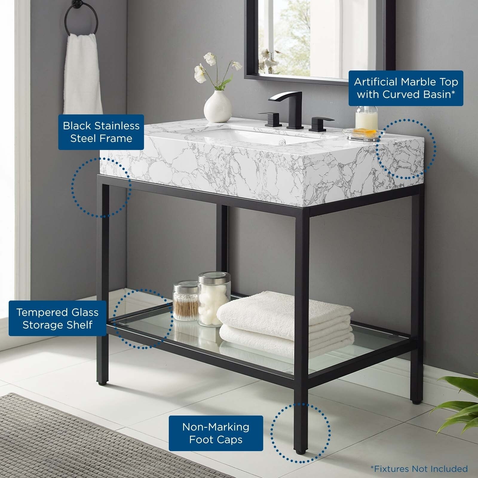 Kingsley 36 Black Stainless Steel Bathroom Vanity Kingsley 36 Black Stainless Steel Bathroom Vanity