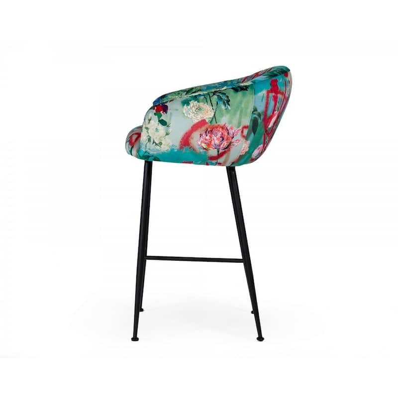 Modrest Roxann Contemporary Floral Velvet Bar Stool